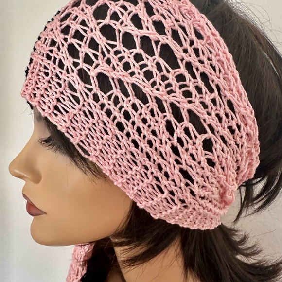 Hand Knits 2 Love Cotton Headband Bandana Scarf Lace Tassels Designer Black Pink